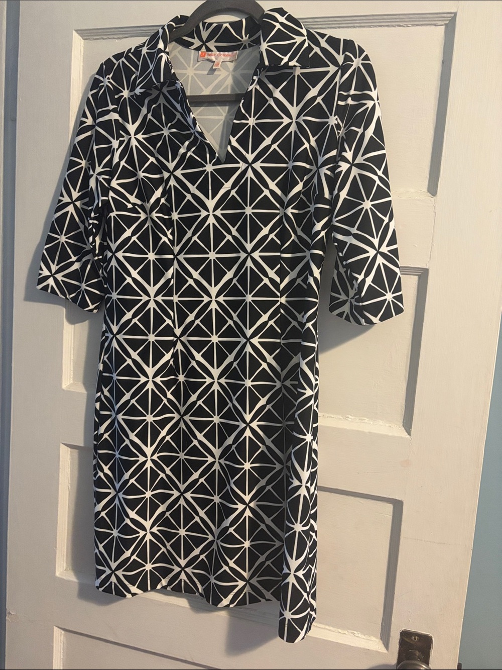 Jude Connally Black & White Geometric Midi Shirt Dress